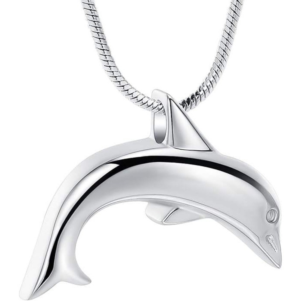 Minicremation Dolphin Urn Necklace Stainless Steel Memorial Ash Pendant Silver‎